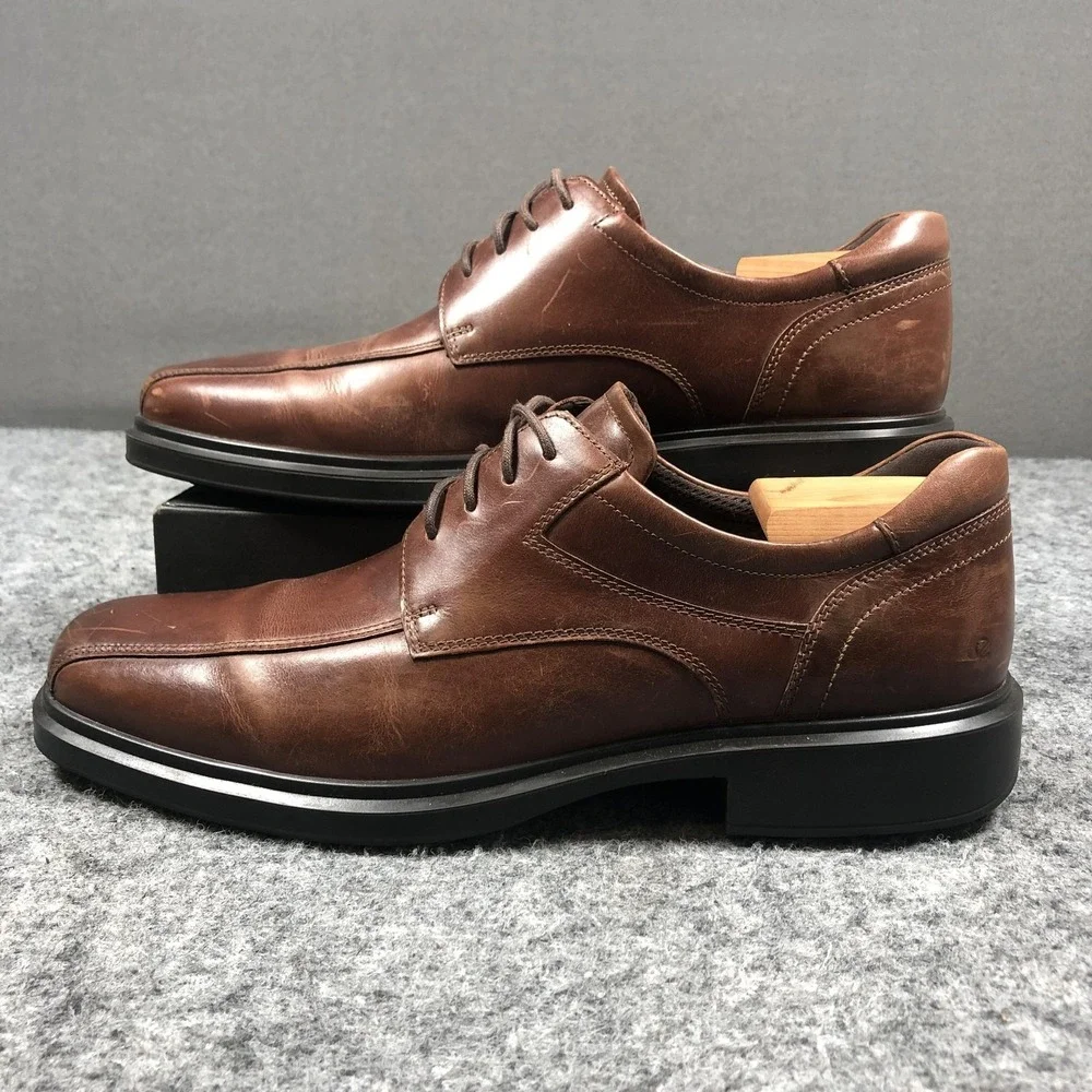 Ecco Helsinki 2 Shoes Mens 11.5 Brown Leather Derby Square Toe Comfort Dress